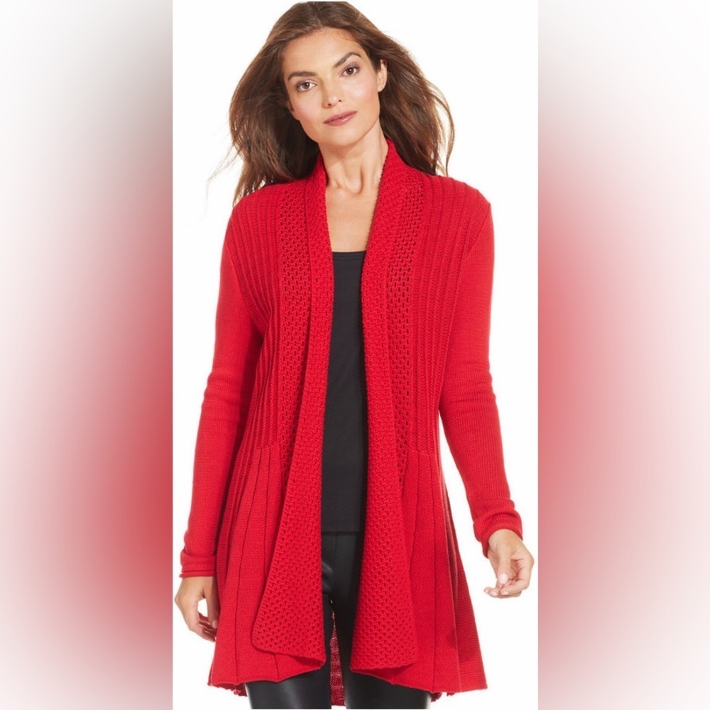 Notations Red Open Front Knit Cardigan Sweater Long Sleeve Size L